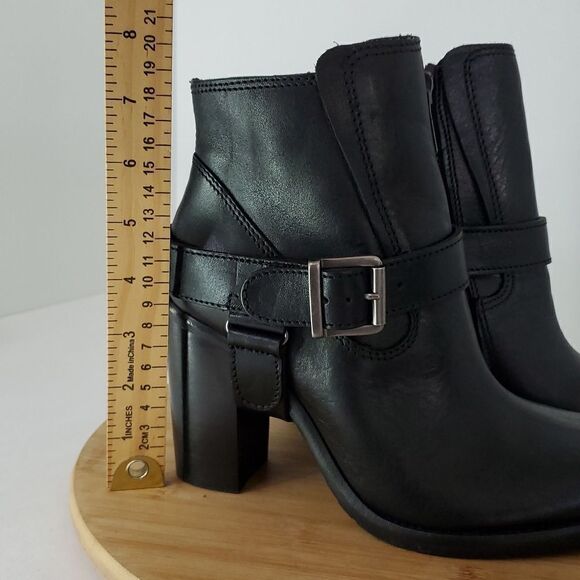 All Saints Jules Heeled Boot Black Leather Harness Stacked Block Heel Size 7 - Picture 13 of 13